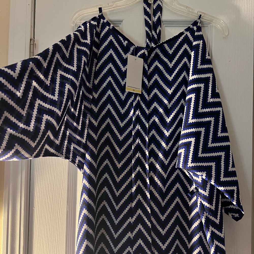 Blue and white off the shoulder blouse